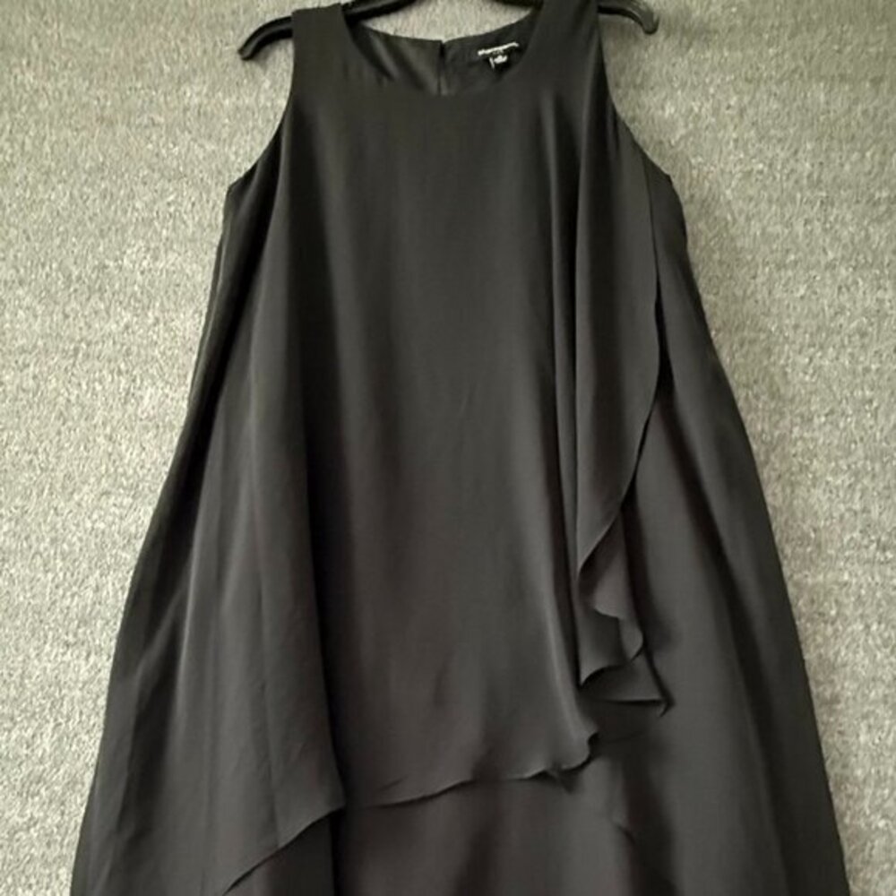 Sharagano New w/tag Black Sheath Dress High Low Sleeveless Chiffon Overlay Sz 10